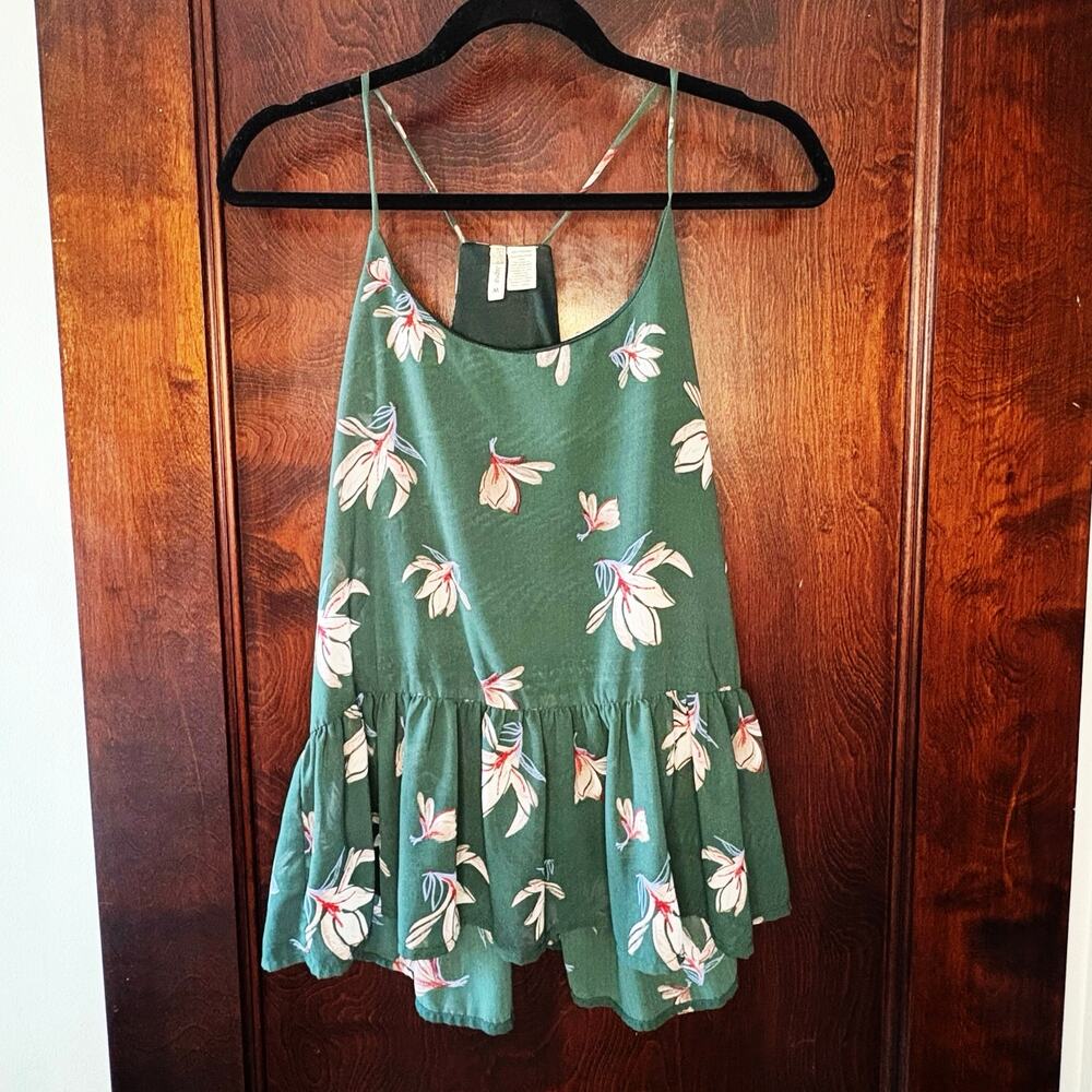 Japna Racerback Camisole Ruffle Peplum Women's M Green Floral Fairy Goth